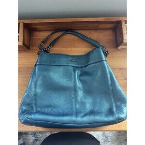 Coach Lexy pebble leather shoulder bag Metallic Teal NWOT